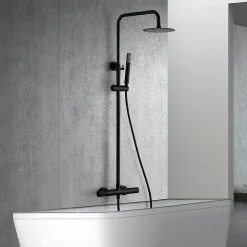 Colonne vasquedouche noire acier et laiton avec douchette anticalcaire et mitigeur thermostatique