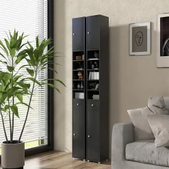 Colonne WC avec 2 Portes 1 Tiroir 5 Etageres Reglables Anti-basculement Meuble Colonne pour Petits Espaces 20x20x180cm