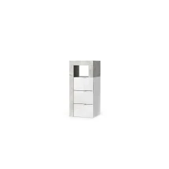Commode de salle de bains BURA 3 tiroirs L35 cm Blanc brillant laqué et gris aspect béton