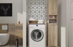 COMO - Meuble de rangement pour machine à laver - Meuble SDB - 64x50x97.5 cm - Buanderie