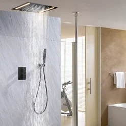 Composition de douche Ciel de pluie 400x400 mm noir mat led, thermostatique, Secax