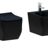 Couple de sanitaires suspendu Rimless sans bride, gamme New Edge de couleur noire mat avec abattant soft-close inclus