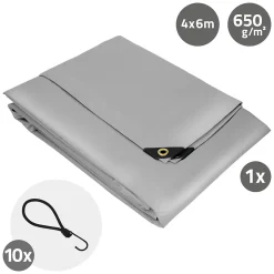 Couverture housse protection 4x6m 24m² en PVC imperméable + œillets 650g/m² gris