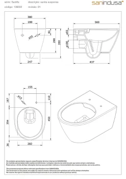 Cuvette de WC céramique traditionnelle SANINDUSA suspendue système d'hygiène sans bride Rimflush 56 Sanlife blanc mate texturé