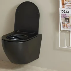 Cuvette WC suspendu noir mat 54 cm sans bride fixations invisibles - Cyrus