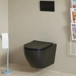 Cuvette WC suspendu noir mat 54 cm sans bride fixations invisibles - Cyrus