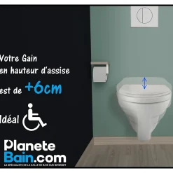 Cuvette WC suspendu PMR surélevée sans bride - AUSTIN