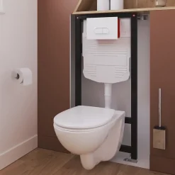 Cuvette WC suspendue compacte sans bord avec abattant et frein de chute, sortie horizontale, blanc, GoodHome Tasi
