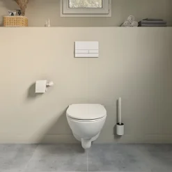 Cuvette WC suspendue compacte sans bord avec abattant et frein de chute, sortie horizontale, blanc, GoodHome Tasi