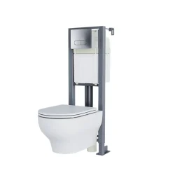 Cuvette WC suspendue compacte sans bord avec abattant et frein de chute, sortie horizontale, blanc, GoodHome Tasi