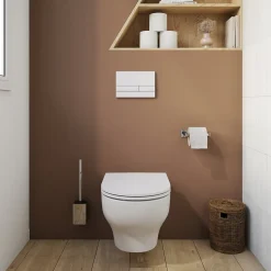 Cuvette WC suspendue compacte sans bord avec abattant et frein de chute, sortie horizontale, blanc, GoodHome Tasi