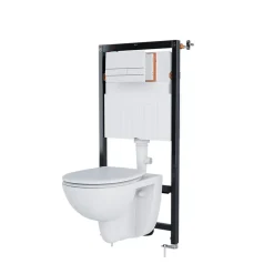Cuvette WC suspendue compacte sans bord avec abattant et frein de chute, sortie horizontale, blanc, GoodHome Tasi