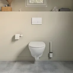 Cuvette WC suspendue compacte sans bord avec abattant et frein de chute, sortie horizontale, blanc, GoodHome Tasi