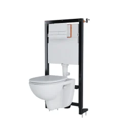 Cuvette WC suspendue compacte sans bord avec abattant et frein de chute, sortie horizontale, blanc, GoodHome Tasi