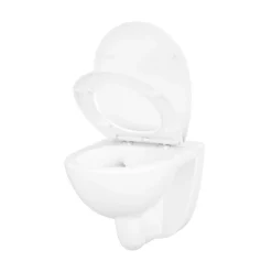 Cuvette WC suspendue compacte sans bord avec abattant et frein de chute, sortie horizontale, blanc, GoodHome Tasi