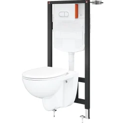 Cuvette WC suspendue compacte sans bord avec abattant et frein de chute, sortie horizontale, blanc, GoodHome Tasi