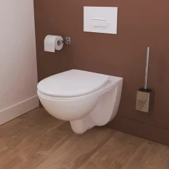 Cuvette WC suspendue compacte sans bord avec abattant et frein de chute, sortie horizontale, blanc, GoodHome Tasi