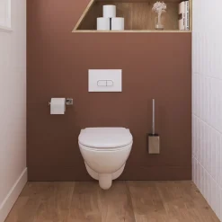 Cuvette WC suspendue compacte sans bord avec abattant et frein de chute, sortie horizontale, blanc, GoodHome Tasi