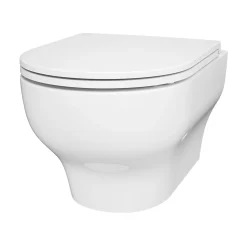 Cuvette WC suspendue sans bride avec abattant déclipsable et frein de chute, sortie horizontale, blanc, effet Vortex, GoodHome Cavally