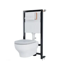 Cuvette WC suspendue sans bride avec abattant déclipsable et frein de chute, sortie horizontale, blanc, effet Vortex, GoodHome Cavally