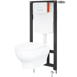 Cuvette WC suspendue sans bride avec abattant déclipsable et frein de chute, sortie horizontale, blanc, effet Vortex, GoodHome Cavally