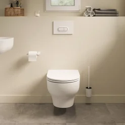 Cuvette WC suspendue sans bride avec abattant déclipsable et frein de chute, sortie horizontale, blanc, effet Vortex, GoodHome Cavally