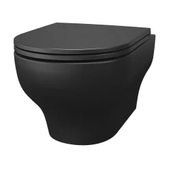 Cuvette WC suspendue sans bride avec abattant déclipsable et frein de chute, sortie horizontale, noir, effet Vortex, GoodHome Cavally