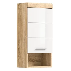 Demi-colonne de salle de bain LEWOTO 1 porte et 1 niche Blanc et chene clair