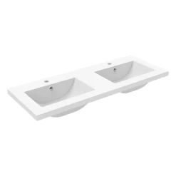 Double lavabo blanc 120x46.5x17.5 cm, Lavabo rectangulaire en marbre artificiel, AICA SANITAIRE
