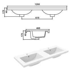 Double lavabo blanc 120x46.5x17.5 cm, Lavabo rectangulaire en marbre artificiel, AICA SANITAIRE