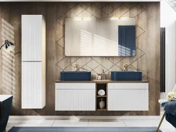 Double meuble sous vasque ICONIC blanc 140 cm avec l'etension chêne Santa Fe