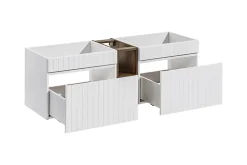 Double meuble sous vasque ICONIC blanc 140 cm avec l'etension chêne Santa Fe