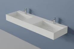 Double vasque murale 153x45x15cm en fonte minérale - blanc mat - TWG231
