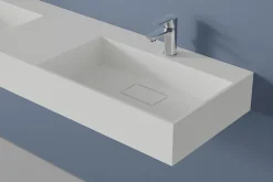 Double vasque murale 153x45x15cm en fonte minérale - blanc mat - TWG231