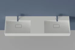 Double vasque murale 153x45x15cm en fonte minérale - blanc mat - TWG231