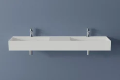 Double vasque murale 153x45x15cm en fonte minérale - blanc mat - TWG231