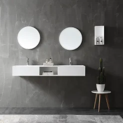 Double vasque murale 150x45x20cm en fonte minérale - blanc mat - TWG235