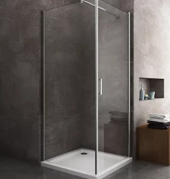 Douche de 8 mm avec porte à battant et paroi fixe lateraleH.200 -77-79 porte x 78,5-80,5 fixe