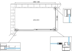 Douche de 6 mm avec un paroi fixe laterale et une porte coulissante - 77,5-80 fixe x 125-130 coulissante