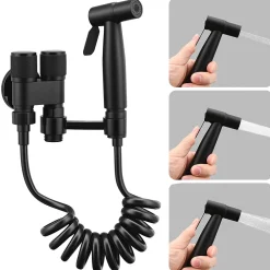 Douchette de bidet pour toilettes en acier inoxydable, 1-en-2 sorties, double commande, robinet et tuyau, pour toilettes, animaux