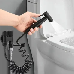 Douchette de bidet pour toilettes en acier inoxydable, 1-en-2 sorties, double commande, robinet et tuyau, pour toilettes, animaux