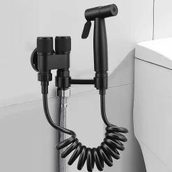 Douchette de bidet pour toilettes en acier inoxydable, 1-en-2 sorties, double commande, robinet et tuyau, pour toilettes, animaux