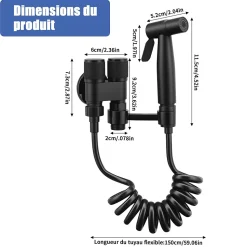 Douchette de bidet pour toilettes en acier inoxydable, 1-en-2 sorties, double commande, robinet et tuyau, pour toilettes, animaux