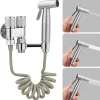 Douchette de bidet pour toilettes, 1-en-2 sorties, double commande, robinet et tuyau, animaux et nettoyage salle de bain, Argent