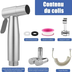 Douchette de bidet pour toilettes, 1-en-2 sorties, double commande, robinet et tuyau, animaux et nettoyage salle de bain, Argent