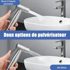Douchette de bidet pour toilettes, 1-en-2 sorties, double commande, robinet et tuyau, animaux et nettoyage salle de bain, Argent