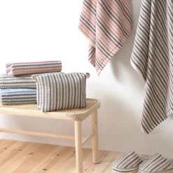 Drap de bain à rayures pur coton 100x150 cm collection BREEZE rose