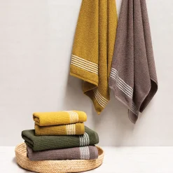 Drap de bain 100x150 cm pur coton INTENSE à bordures blanches couleur marron