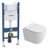 Duofix Pack WC bâti-support 112 cm + WC suspendu sans bride Ceramia avec abattant SoftClose + plaque blanche (GEBCEPXWT01-FR)