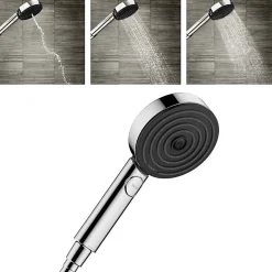 Ecostat Set Mitigeur thermostatique douche + Douchette à main XXL 105mm 3 jets + Flexible de douche 125cm, support mural, Chrome
